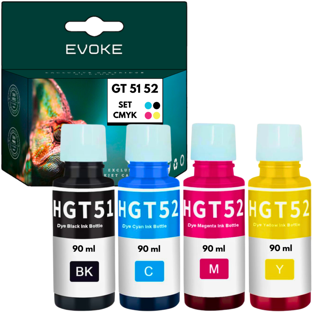 4x Tusz do drukarki HP GT51 GT52 | czarny + komplet kolorów