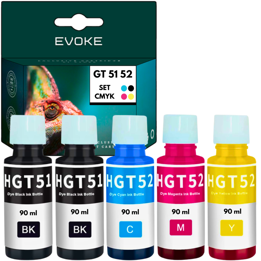 5x Tusz do drukarki HP GT51 GT52 | 2x czarny + komplet kolorów
