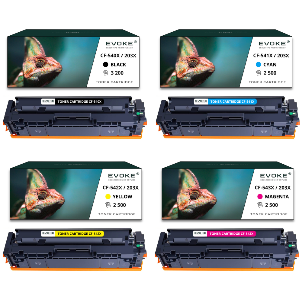 4x toner do drukarki HP 203X CF-540X / Canon CRG054H | Zestaw CMYK CF540X